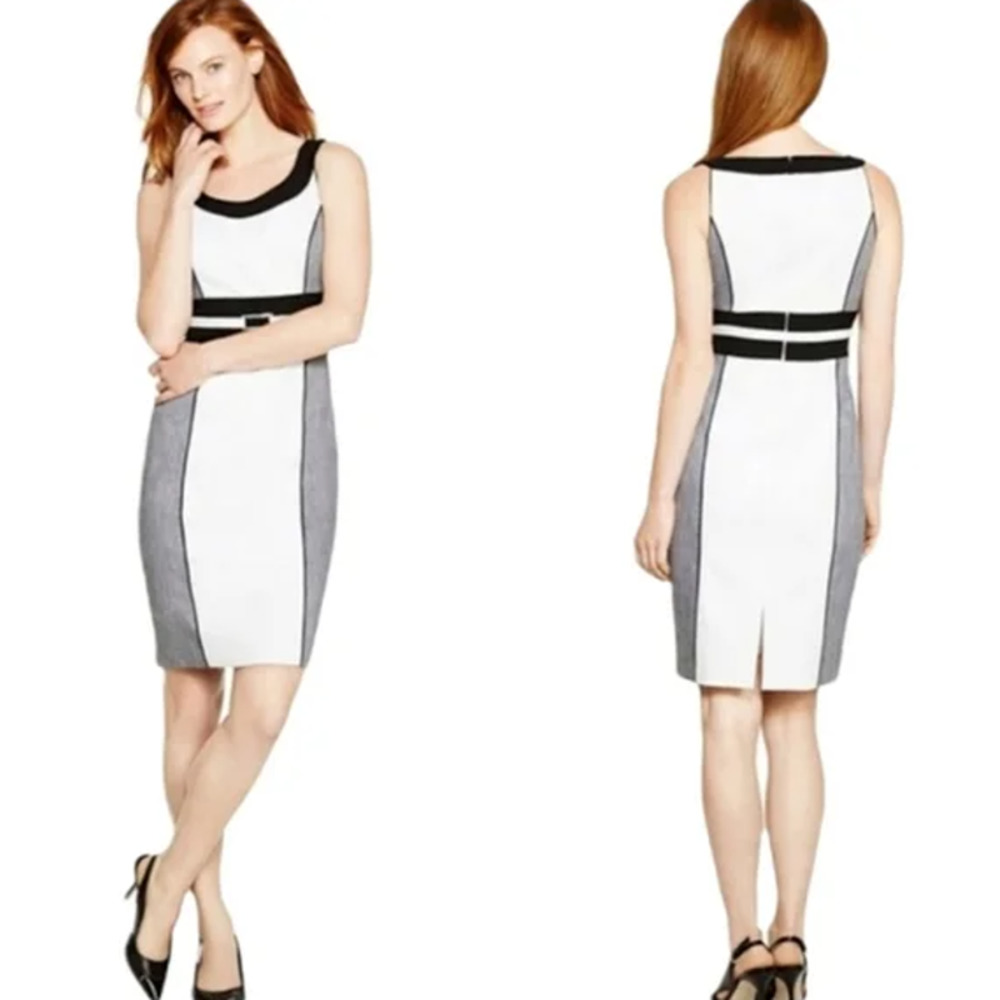 White House Black Market Mini Dress Womens Size 8 White/Black Colorblock Sheath